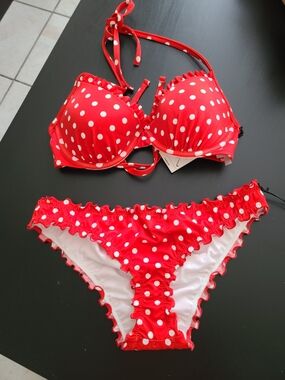 Shade & Shore Red and White Polka Dot Bikini Set